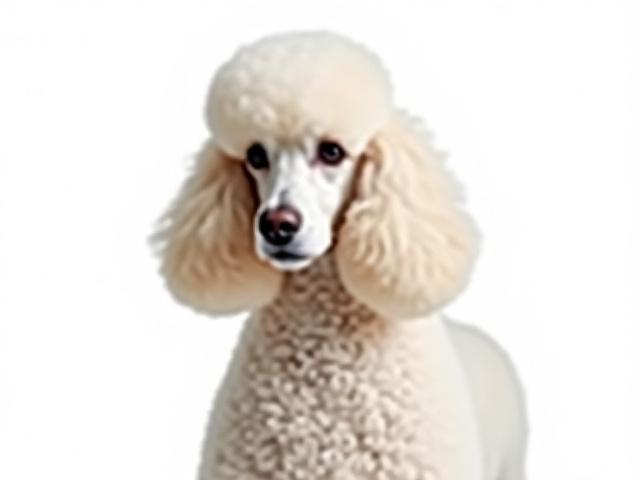 Poodle after grooming, sporting a classic, elegant Lamb cut, showcasing meticulously shaped curls.